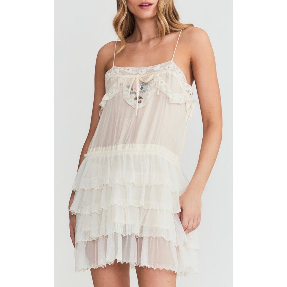 LoveShackFancy NWT Myrna Large Slip Mini Dress Ivory Silk Ruffle Lace $495 - Picture 2 of 16